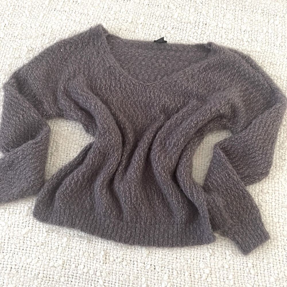 Dark gray, purple, thick knitted sweater